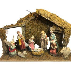 Porcelain Hand Painted 9 Piece Nativity Set Creche Mary Joseph Wise Men Vtg READ